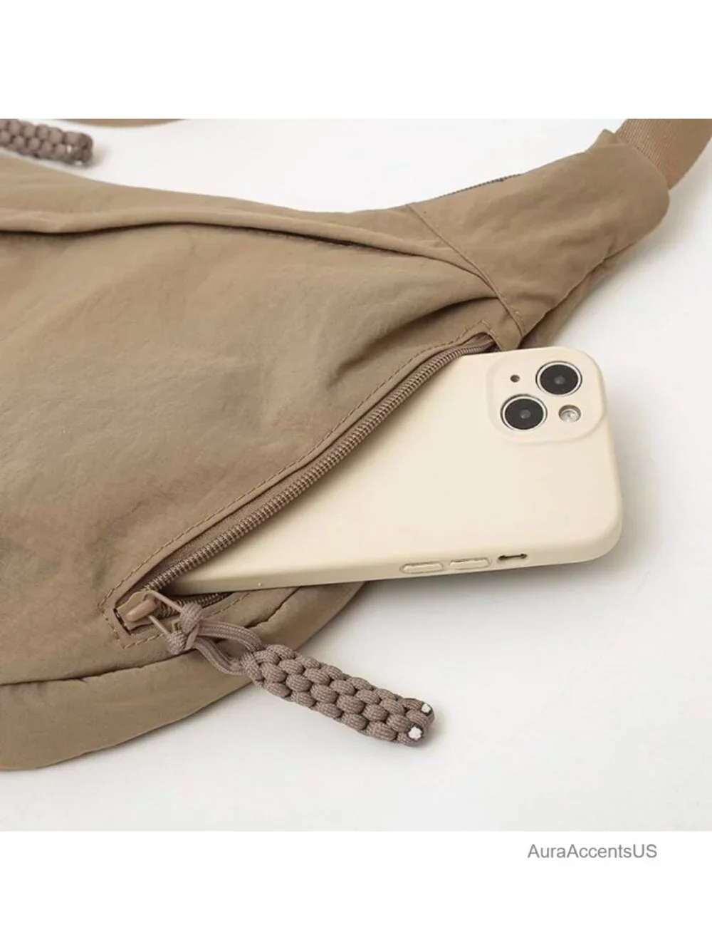 Nylon Crescent Crossbody Bag Medium Slouchy Hobo with Multiple Pockets